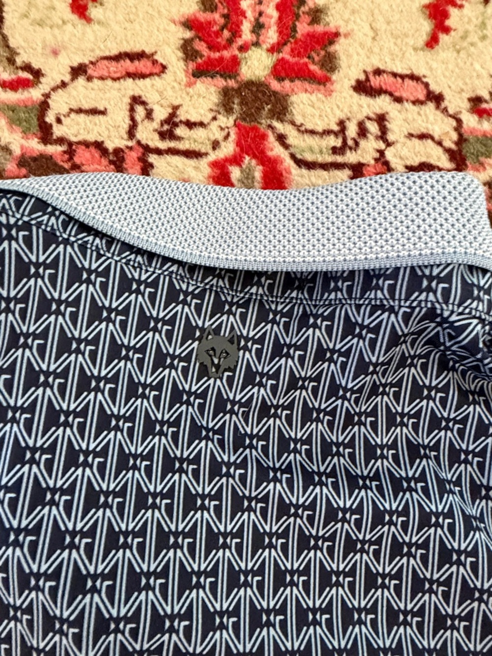 Greyson Navy Geometric Polo with Light Blue Collar - Picture 10 of 11